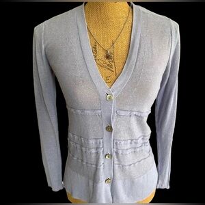 J. Jill Linen Pleated Fairycore Cardigan Sweater Periwinkle Blue Size XS